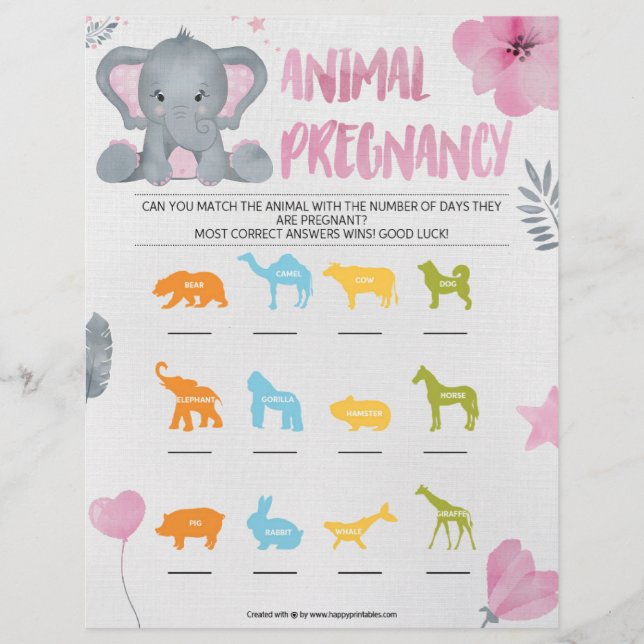Papel Timbrado Gravidez Animal [Baby Elephant [Pink]] (Frente)