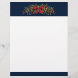 Papel Timbrado Guirlanda de Natal Com Um Laço Vermelho e Enfeites