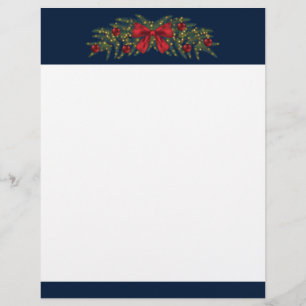 Papel Timbrado Guirlanda de Natal Com Um Laço Vermelho e Enfeites