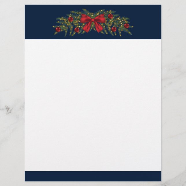 Papel Timbrado Guirlanda de Natal Com Um Laço Vermelho e Enfeites (Frente)