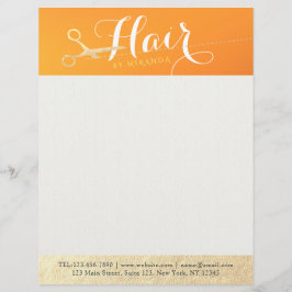 Papel Timbrado Hairstylist Makeup Salon Chic Orange Tesoura Doura
