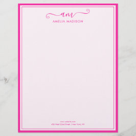 Papel Timbrado Handwritten Script Vibrant Pink Letterhead