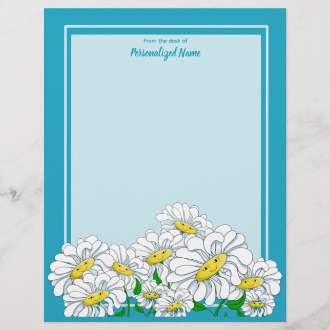 Papel Timbrado Happy Daisiers Blue - Azul sem linhas (Frente)