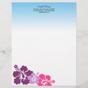 Papel Timbrado Hibiscus flores do lilac roxo verão