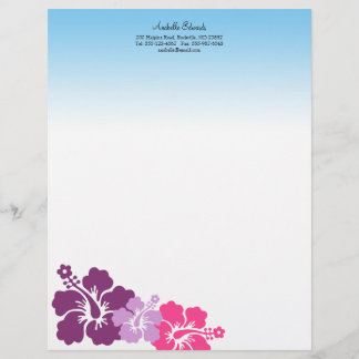 Papel Timbrado Hibiscus flores do lilac roxo verão