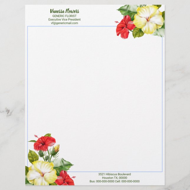 Papel Timbrado Hibiscus Hawaiian Tropical Floral (Frente)