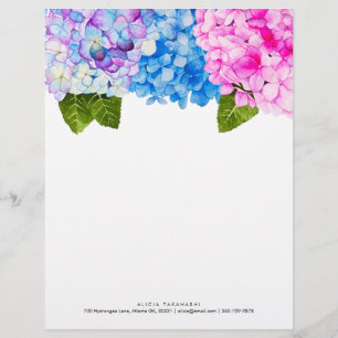 Papel Timbrado Hídrangas Florais Elegantes Adicionar contato de