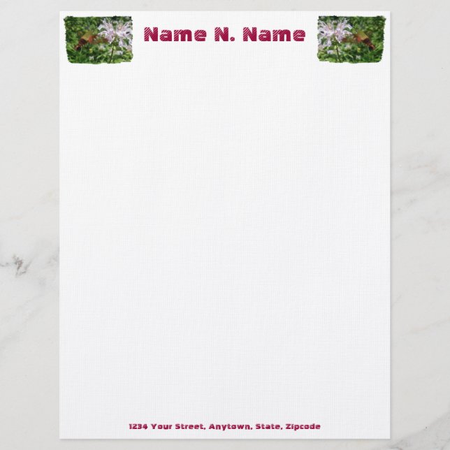 Papel Timbrado Hummingbird Clear Wing Moth Lethead (Frente)
