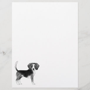 Papel Timbrado Ilustração de cachorro Beagle fofo em preto e bran