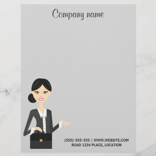 Papel Timbrado Ilustração de Mulher de Negócios Fofa com Cabelo P
