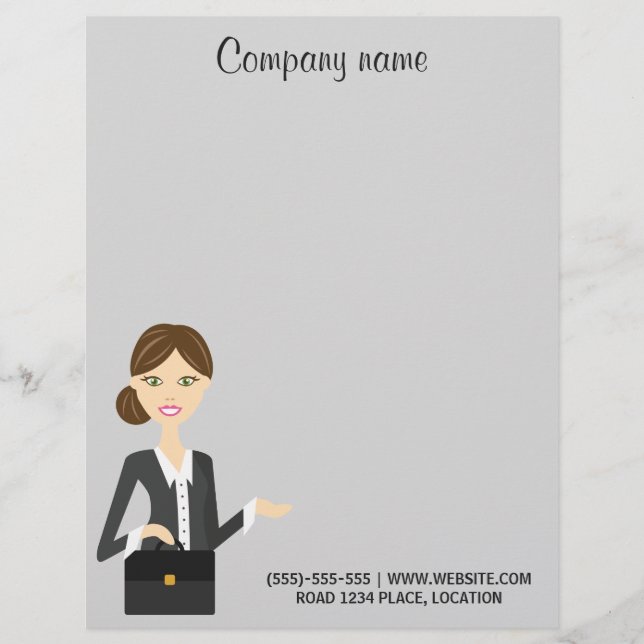 Papel Timbrado Ilustração de Mulher Empresarial de Brunette Cute (Frente)