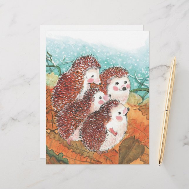 Papel Timbrado Ilustração de Quatro Jovens Hedgehogs (Frente/Verso In Situ)