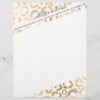 Impressão Animal Leopardo Branco Dourado Elegante