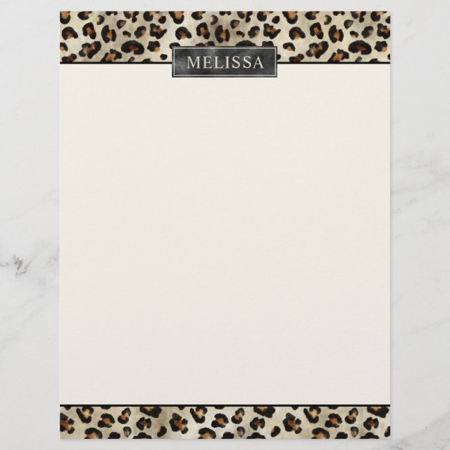 Papel Timbrado Impressão Animal Leopardo Com Folha Falsa Preta E  (Frente)