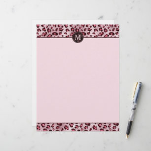 Papel Timbrado Impressão de Animal Leopardo Rosa Com Monograma de