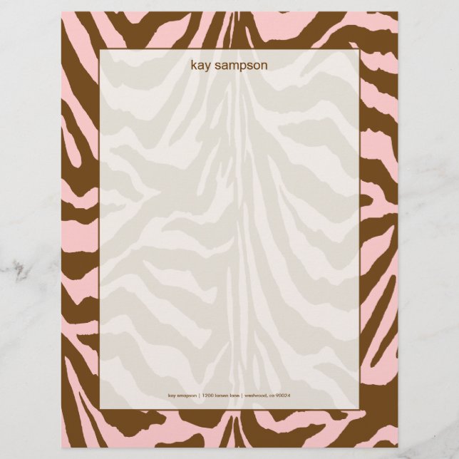 Papel Timbrado Impressão zebra, chocolate + rosa (Frente)