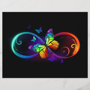 Papel Timbrado Infinidade vibrante com borboleta arco-íris em pr