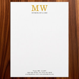 Papel Timbrado Iniciais Personalizadas Monograma Elegante Dourado