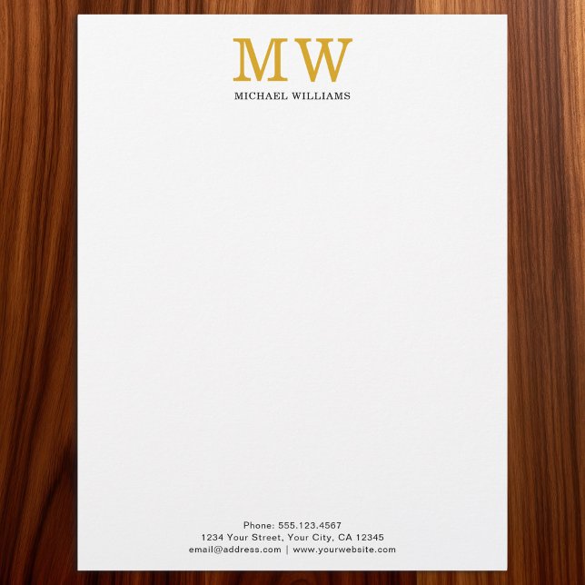Papel Timbrado Iniciais Personalizadas Monograma Elegante Dourado (Criador carregado)