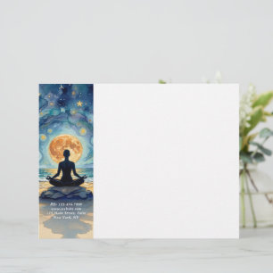 Papel Timbrado Ioga Meditação Céu Noturno Estrelado Lua Praia Oce