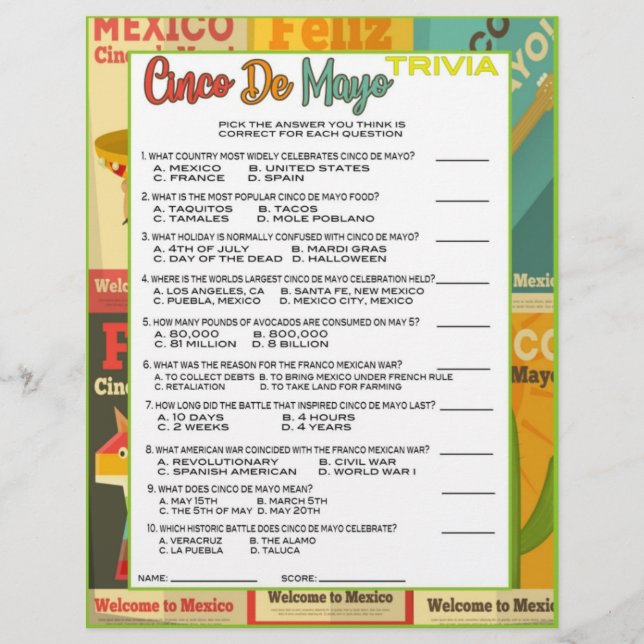 Papel Timbrado Jogo Cinco de Mayo Trivia (Frente)