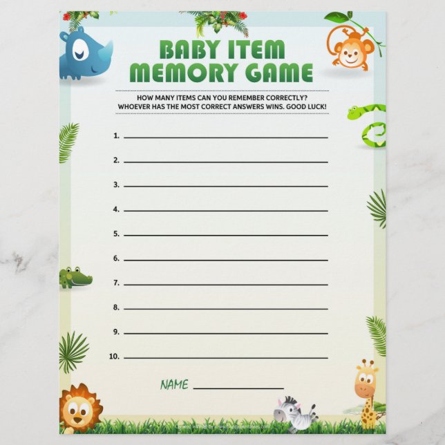 Papel Timbrado Jogo de Memória de Item Bebê [Tema Animal] (Frente)