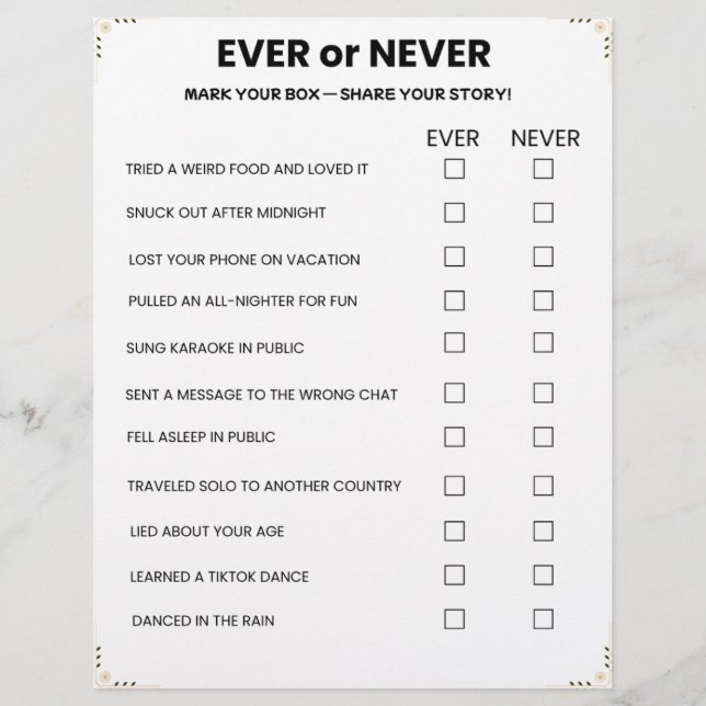 Papel Timbrado Jogo Ever ou Never – Icebreaker Imprimível (Frente)