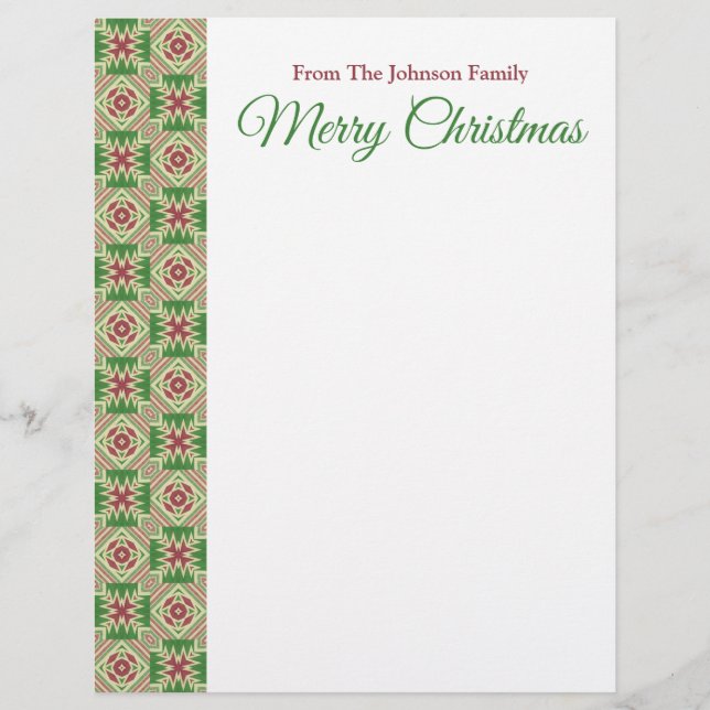 Papel Timbrado Kente Cloth Kaleidoscope Maroon Red Green Holiday (Frente)