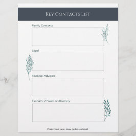 Papel Timbrado Key Contacts List Info Sheet