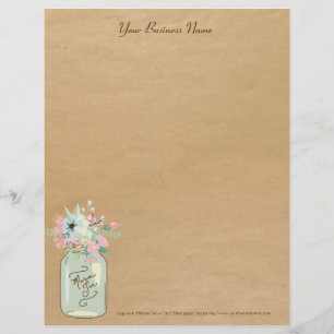 Papel Timbrado Kraft Paper Parece Rustic Mason Jar Modern Floral