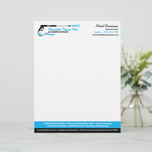 Papel Timbrado Lavagem Moderna com Jato de Água Pro Limpeza de Ca (Em pé/Frente)