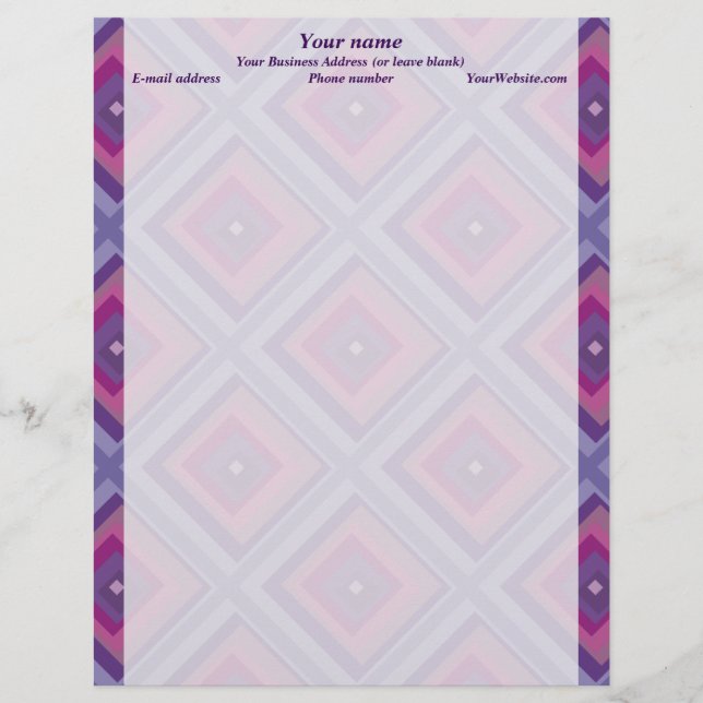 Papel Timbrado lavanda de campo púrpura jazidas padrão de diamant (Frente)