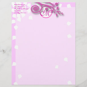 Papel Timbrado Lavanda Letterhead Monograma, Rosa e Framboesa