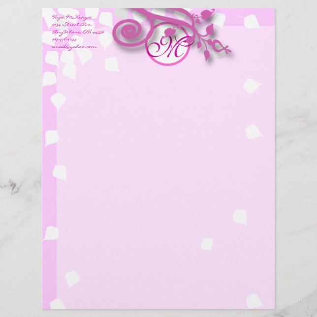Papel Timbrado Lavanda Letterhead Monograma, Rosa e Framboesa (Frente)