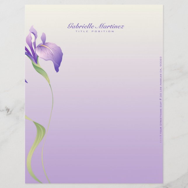Papel Timbrado Lavanda Pastel Flor Roxo Spa Natural (Frente)