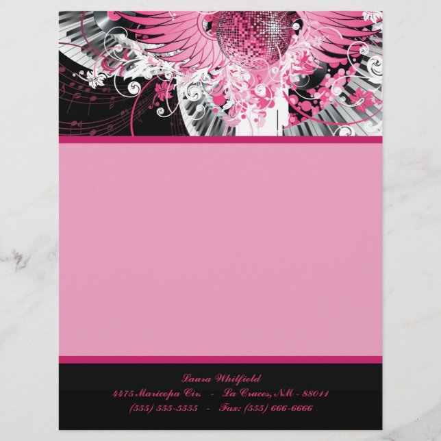 Papel Timbrado Leitura Letterhead Dance Music Disco Ball Piano (Frente)