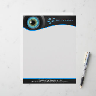 Papel Timbrado Lente Letterhead Da Câmera Azul De Fotografia