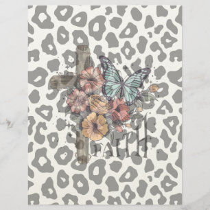 Papel Timbrado Leopardo-das-neves Cruz, Flores e Borboletas