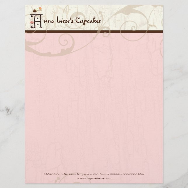 Papel Timbrado Letra A Cupcake Business Letterhead (Frente)