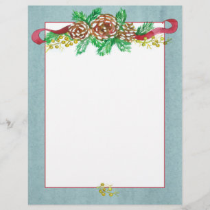 Papel Timbrado Letra cinzenta do Natal das bagas dos cones do