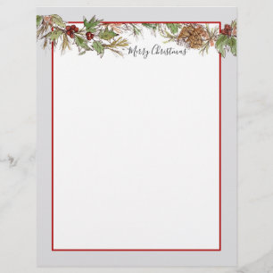 Papel Timbrado Letra Feliz de Natal Nature Pinecones Botânicos