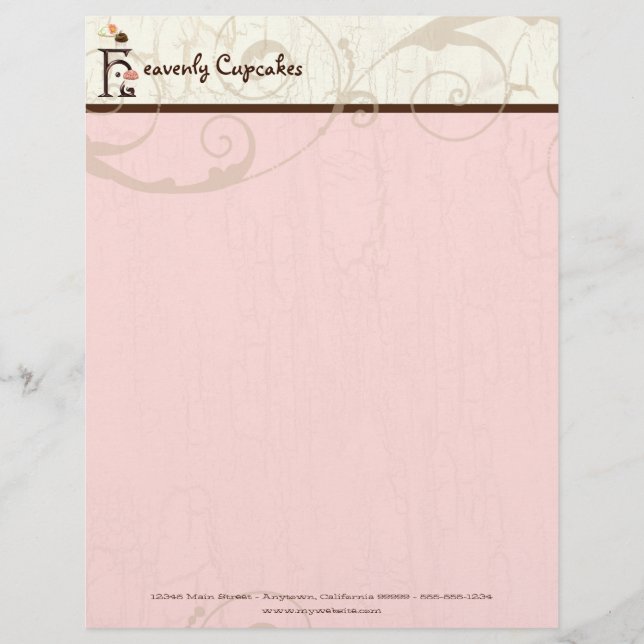 Papel Timbrado Letra H Cupcake Business Letterhead (Frente)