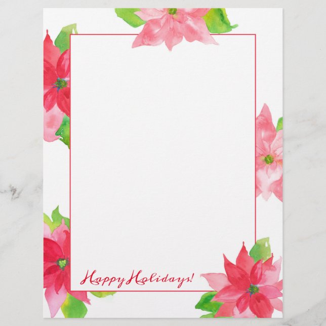 Papel Timbrado Letra Natal Happy Holidays Poinsettia (Frente)