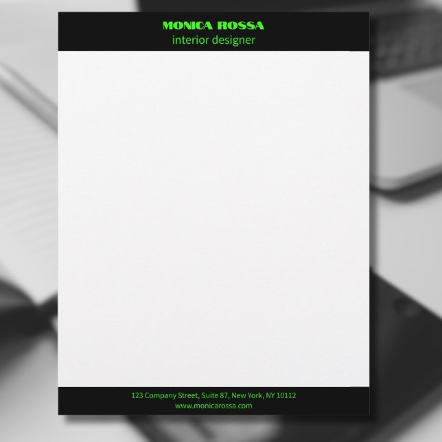 Papel Timbrado Letra Verde Neon Moderna Simples Profissional (Criador carregado)