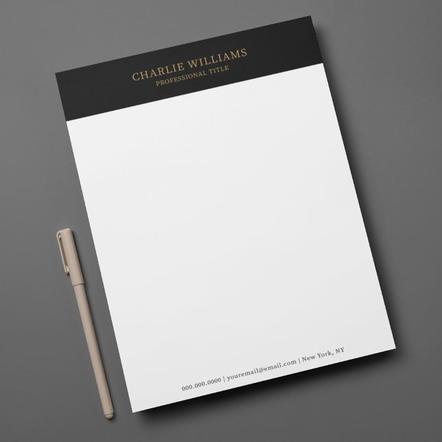 Papel Timbrado Letreiro Personalizado Elegante Dourado preto (Black Gold Elegant Professional Custom Letterhead
)