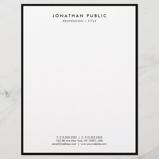 Papel Timbrado Letterhead Black And White Modern Elegant Simple (Frente)