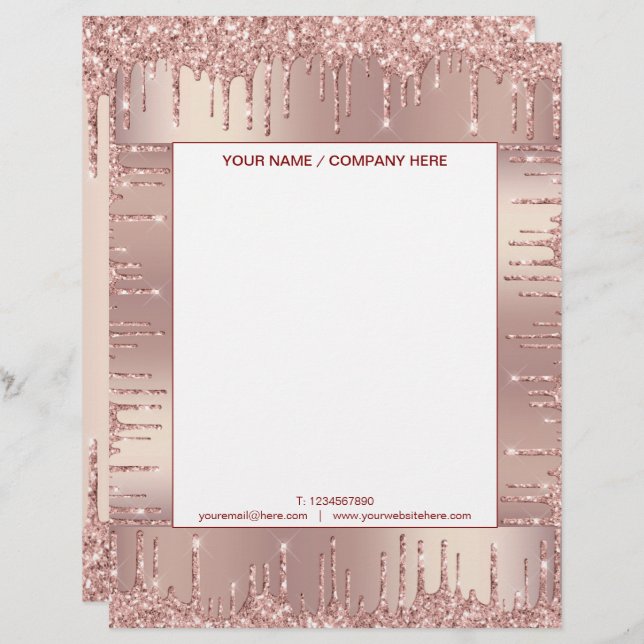 Papel Timbrado Letterhead brilhante Dourada rosa Personalizada (Frente/Verso)