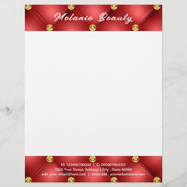 Papel Timbrado Letterhead com formato de Diamante Vermelho Dourad (Frente)
