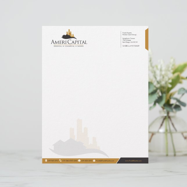 Papel Timbrado Letterhead de Imóveis PERSONALIZADA V1 (Em pé/Frente)