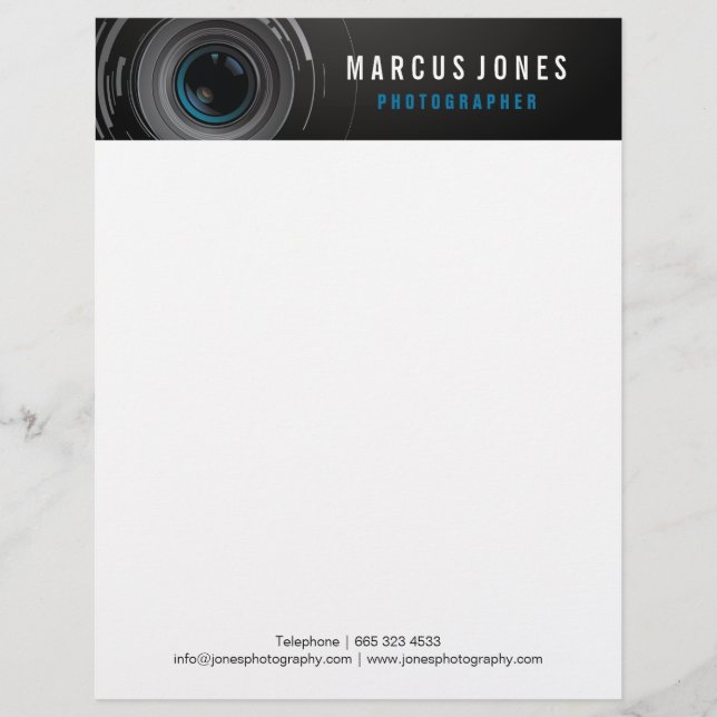 Papel Timbrado Letterhead de marca para fotografia da câmera Lens (Frente)